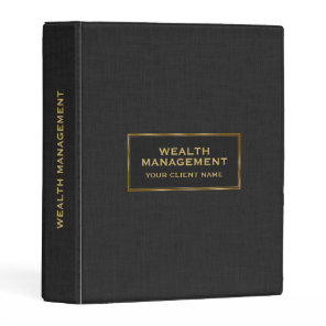 Black Faux Linen Elegant Simple Gold Frame Mini Binder