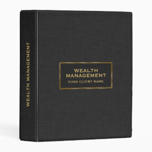Black Faux Linen Elegant Simple Gold Frame Mini Binder