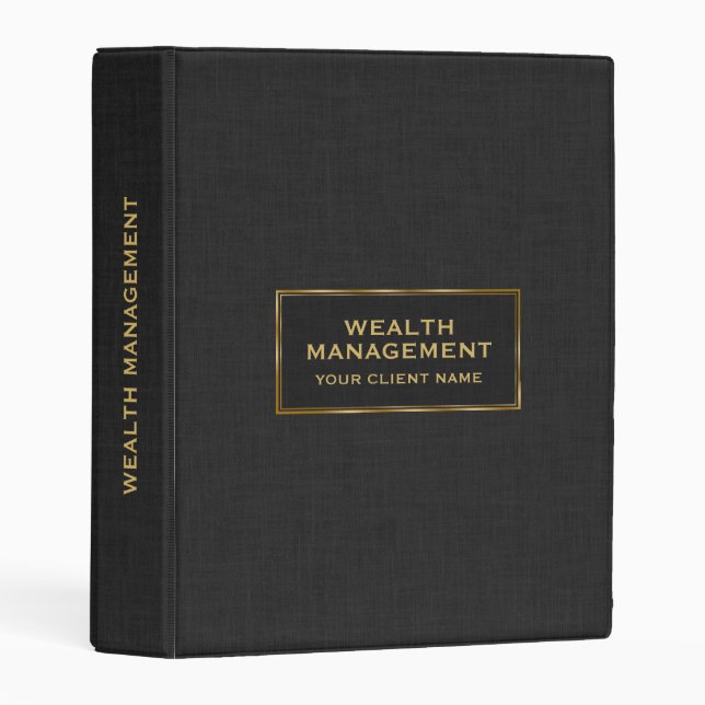 Black Faux Linen Elegant Simple Gold Frame Mini Binder (Front/Spine)