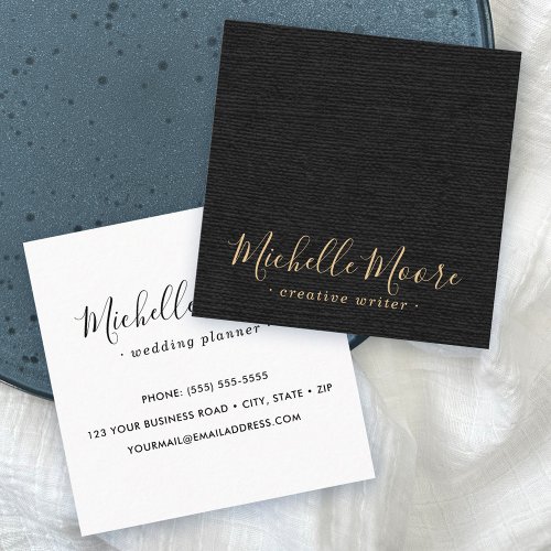 Black faux linen minimalist elegant professional square business card