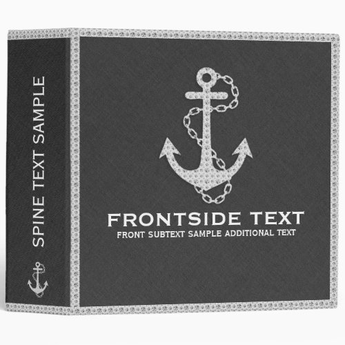 Black Faux Linen With Withe Glitter Anchor Binder