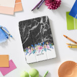 Black Faux Marble Colorful Flowers Bouquet iPad Pro Cover<br><div class="desc">Elegant modern design with black and gray faux marble accented with colorful watercolors flowers bouquet. 
White changeable background and customizable monogram.</div>