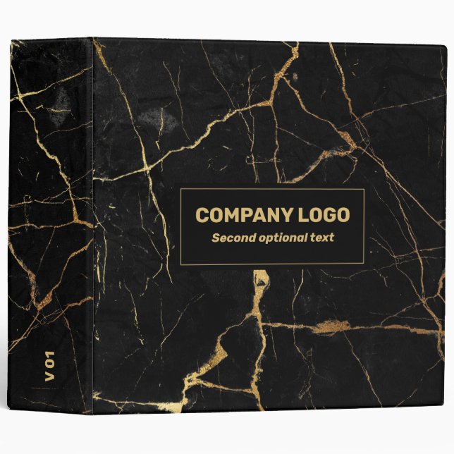 Black faux marble gold veins 3 ring binder (Front/Spine)