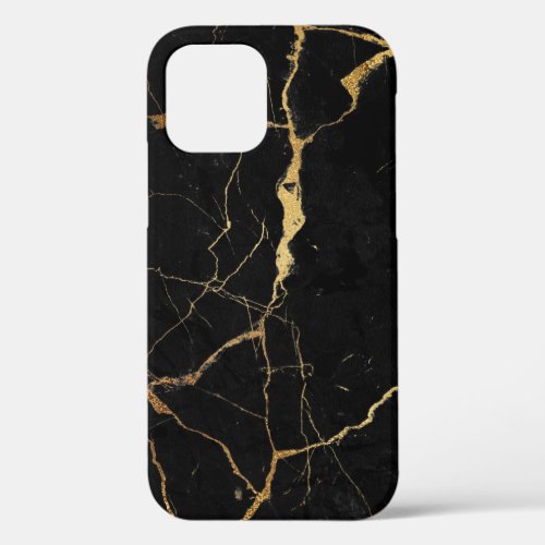 Black faux marble gold veins iPhone 12 case