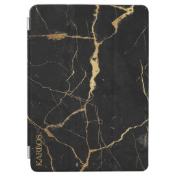 Black faux marble gold veins iPad air cover