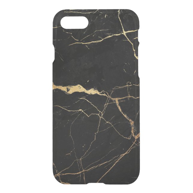 Black faux marble gold veins uncommon iPhone case (Back)