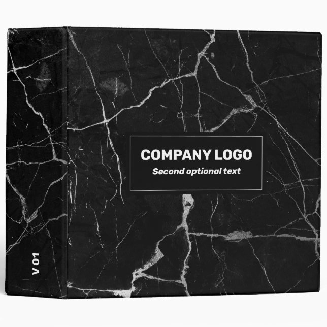 Black faux marble silver-gray 3 ring binder (Front/Spine)