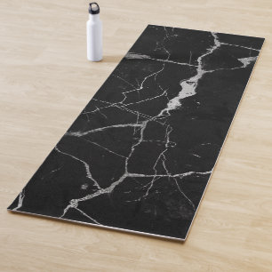 Black faux marble silver veins yoga mat