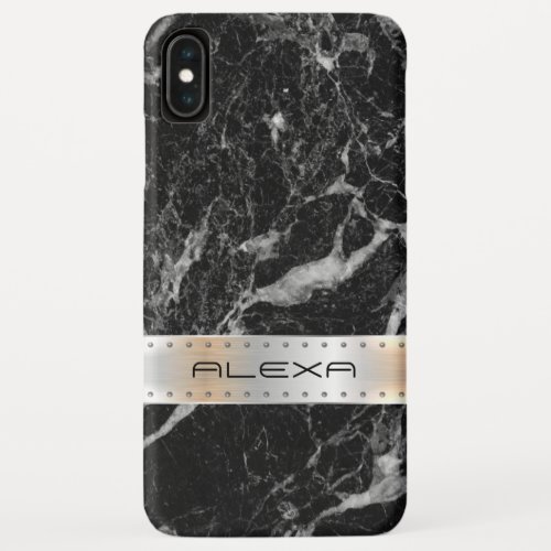 Black faux marble with faux metallic silver stripe iPhone XS max case