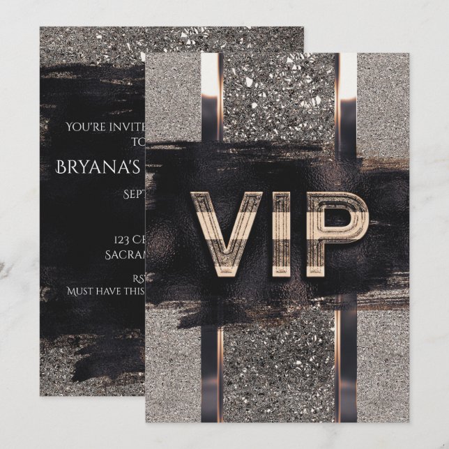 Black & Faux Metallic VIP Party Invitation (Front/Back)