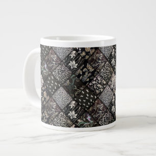 Black Faux Patchwork Quilting Pattern Giant Coffee Mug