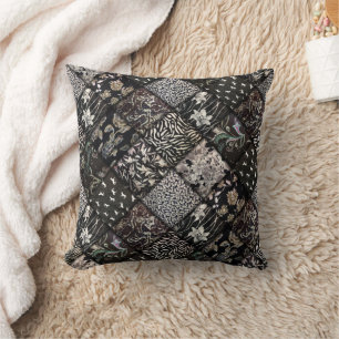 Black Faux Patchwork Quilting Pattern Throw Pillow