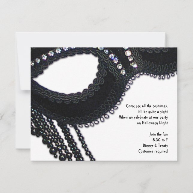 Black Faux Rhinestone Mask Halloween Invitation (Front)