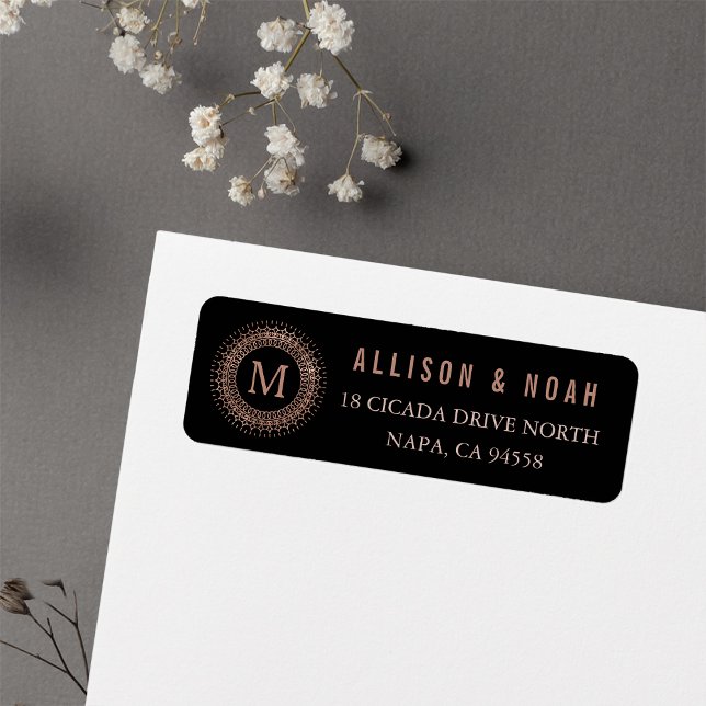 Black & Faux Rose Gold Deco Initial Monogram Label (Creator Uploaded)