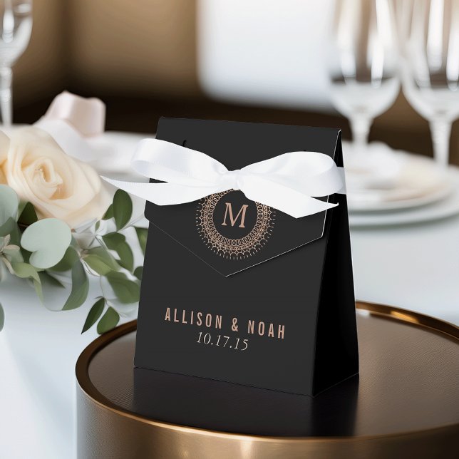 Black & Faux Rose Gold Deco Monogram Favor Boxes (Creator Uploaded)