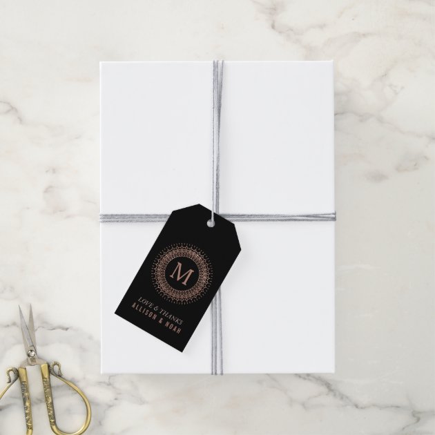 Black & Faux Rose Gold Deco Monogram Wedding Favor Gift Tags