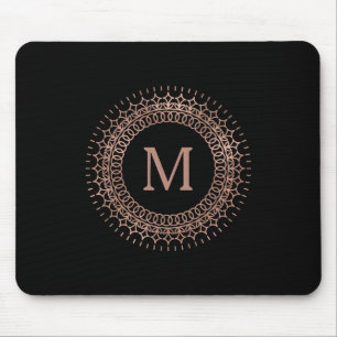 Black & Faux Rose Gold Elegant Initial Monogram Mouse Pad