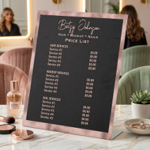 Black Faux Rose Gold Foil Beauty Salon Price List