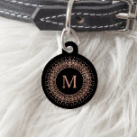 Black & Faux Rose Gold Initial Monogram Pet ID Tag<br><div class="desc">Accessorize your pet in style with this elegantly designed tag! Design features a black background with your pet's initial or family monogram surrounded by a hot rose gold mandala pattern. Personalize the back with your pet's name, your contact details, and any other info you choose. NOTE: rose gold is a...</div>