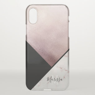 Black & Faux Rose Gold Marble Abstract Monogram iPhone XS Case