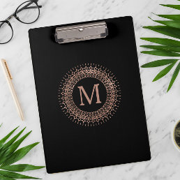 Black &amp; Faux Rose Gold Medallion Monogram Clipboard