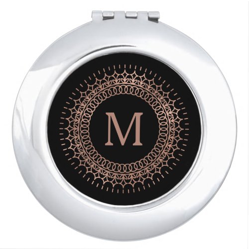 Black  Faux Rose Gold Medallion Monogram Vanity Mirror