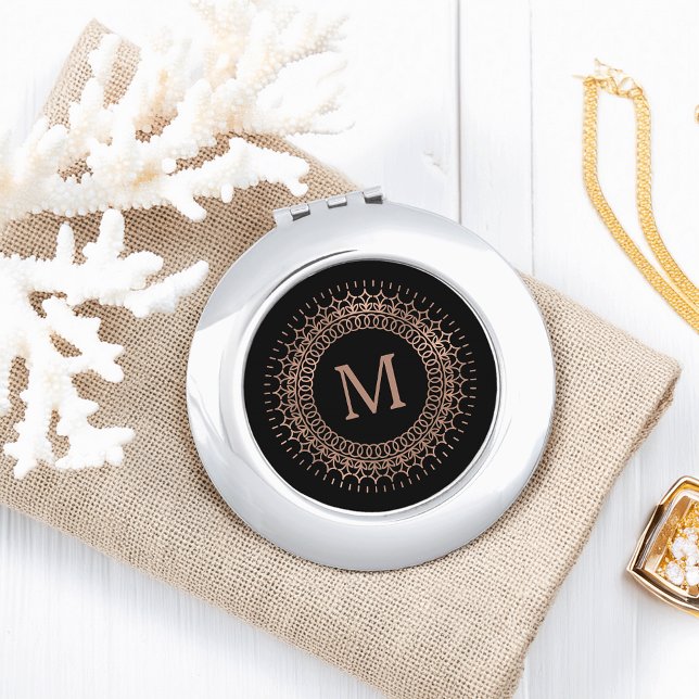 Black & Faux Rose Gold Medallion Monogram Vanity Mirror (Creator Uploaded)