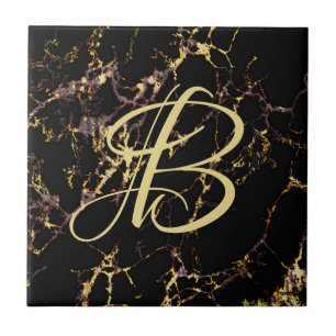 Black Faux Rusted Gold pattern  Ceramic Tile