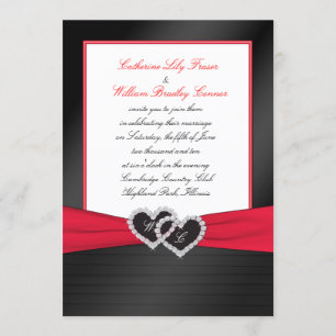 Black FAUX Satin Pleats, Hearts Monogram Invite