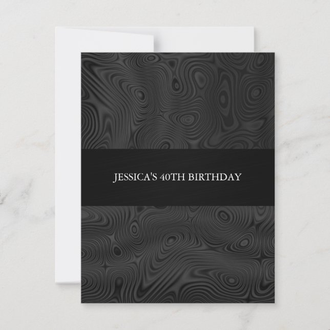 Black Faux Silk Fabric Abstract Birthday Party Invitation (Front)
