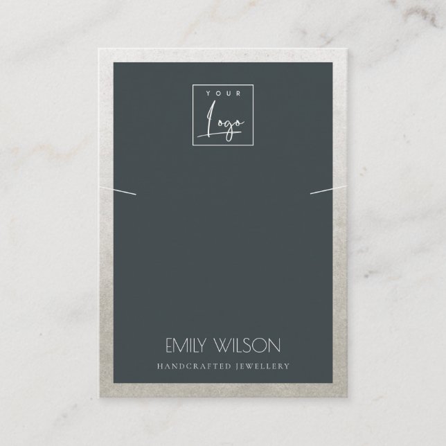 BLACK FAUX SILVER BORDER LOGO NECKLACE DISPLAY BUSINESS CARD (Front)