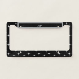 Black Faux Silver Diamond Design Custom Initials License Plate Frame