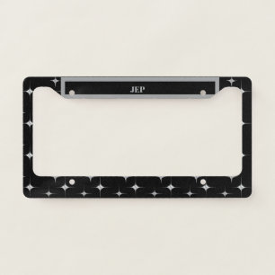 Black Faux Silver Diamond Design Custom Initials License Plate Frame