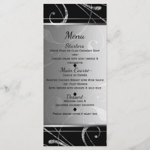 Black & Faux Silver Floral Swirl Elegant Menu