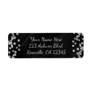 Black & Faux Silver Foil Glamor Dots Modern Label