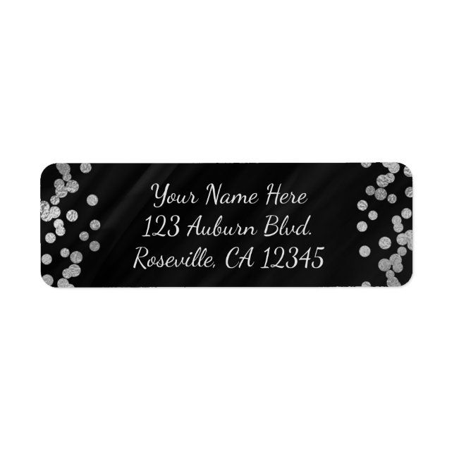 Black & Faux Silver Foil Glamor Dots Modern Label (Front)