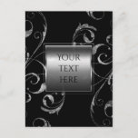 Black & Faux Silver Glass Floral Swirl Elegant Postcard<br><div class="desc">Black & Faux Silver Glass Floral Swirl Elegant Postcard. Matching items in my store. Add any text you want.</div>