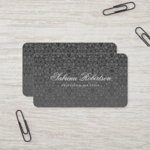 Black Faux Silver Ornamental Pattern Script Business Card