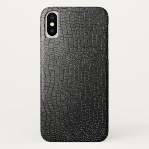 Black Faux Snakeskin Leather Pattern iPhone X Case