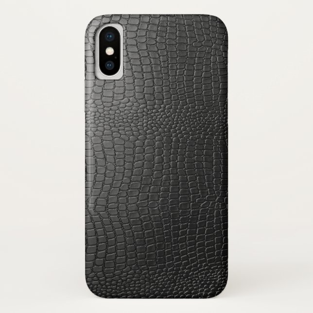 Black Faux Snakeskin Leather Pattern Case-Mate iPhone Case (Back)