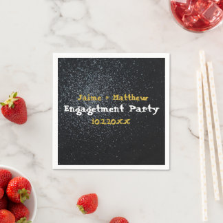 Black Faux Sparkle Engagement Party Paper Drink  Napkins