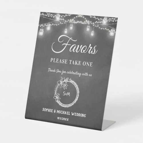 Black Favors Wedding Mason Jar String Lights  Pedestal Sign