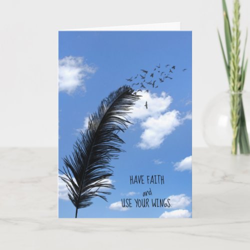 black feather and birds inspirational card
