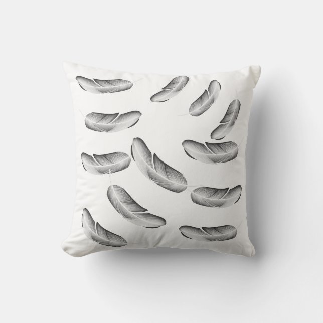 "Black Feather Elegance  Decorative Pillow" Throw Pillow (Front)
