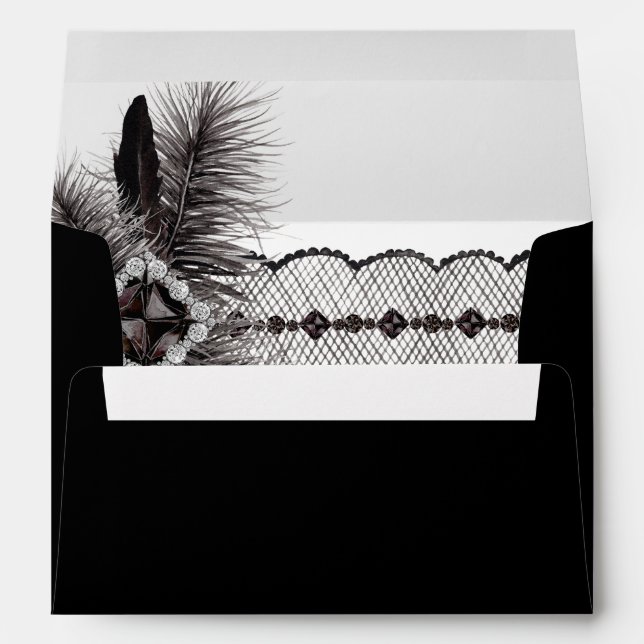 Black Feather & Lace - Black Envelope (Back (Bottom))