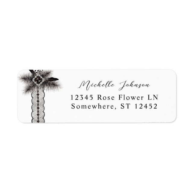 Black Feather & Lace Return Address Label (Front)