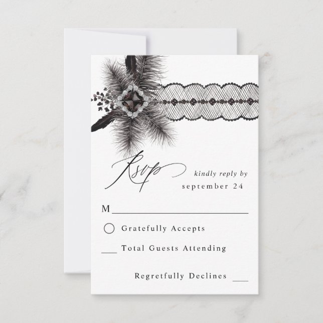 Black Feather & Lace w Meal RSVP (Front)