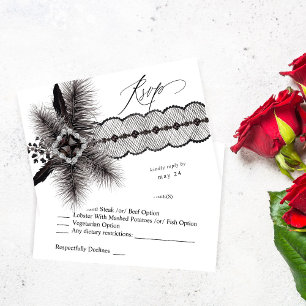 Black Feather & Lace w Meal RSVP Card