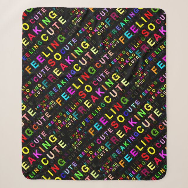 Black "Feeling So Freaking Cute" Text Pattern  Sherpa Blanket (Front)