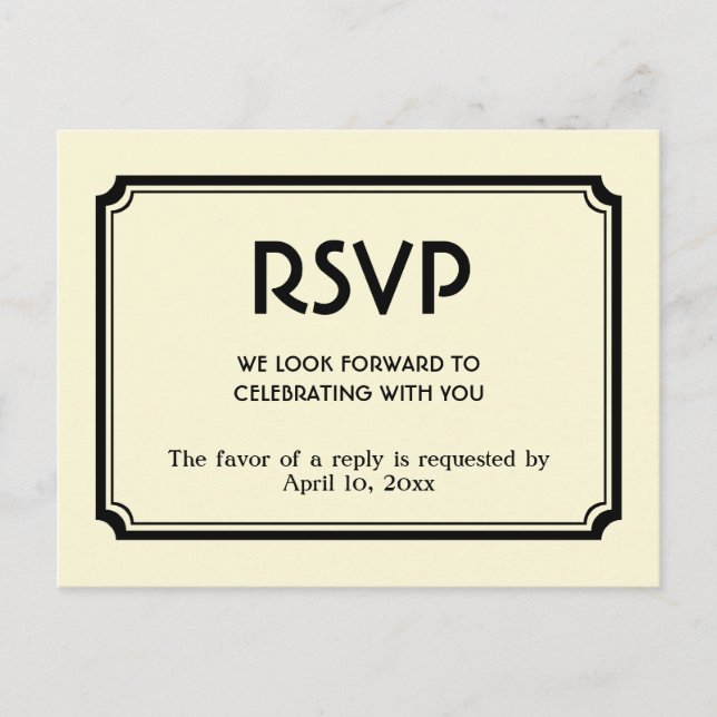 Black felt art deco retro enclosure response card (Front)